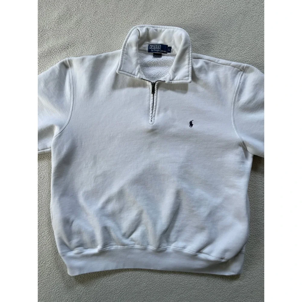 Polo Ralph Lauren Mens Large Quarter Zip Sweatshirt White Fleece Pullover